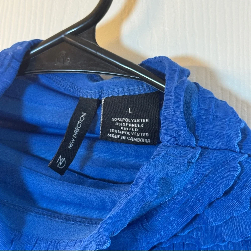 New Directin Royal Blue Girly Ruffle Sleeveless Mid Neck Dressy Top Size Large - Picture 3 of 4